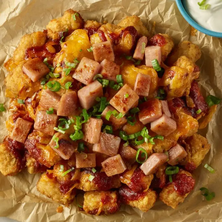 Air Fryer BBQ Tatchos with SPAM&reg; Bacon, Crispy, Smoky, Addictive!